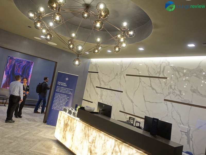 United Polaris Lounge LAX upper lobby and reception area