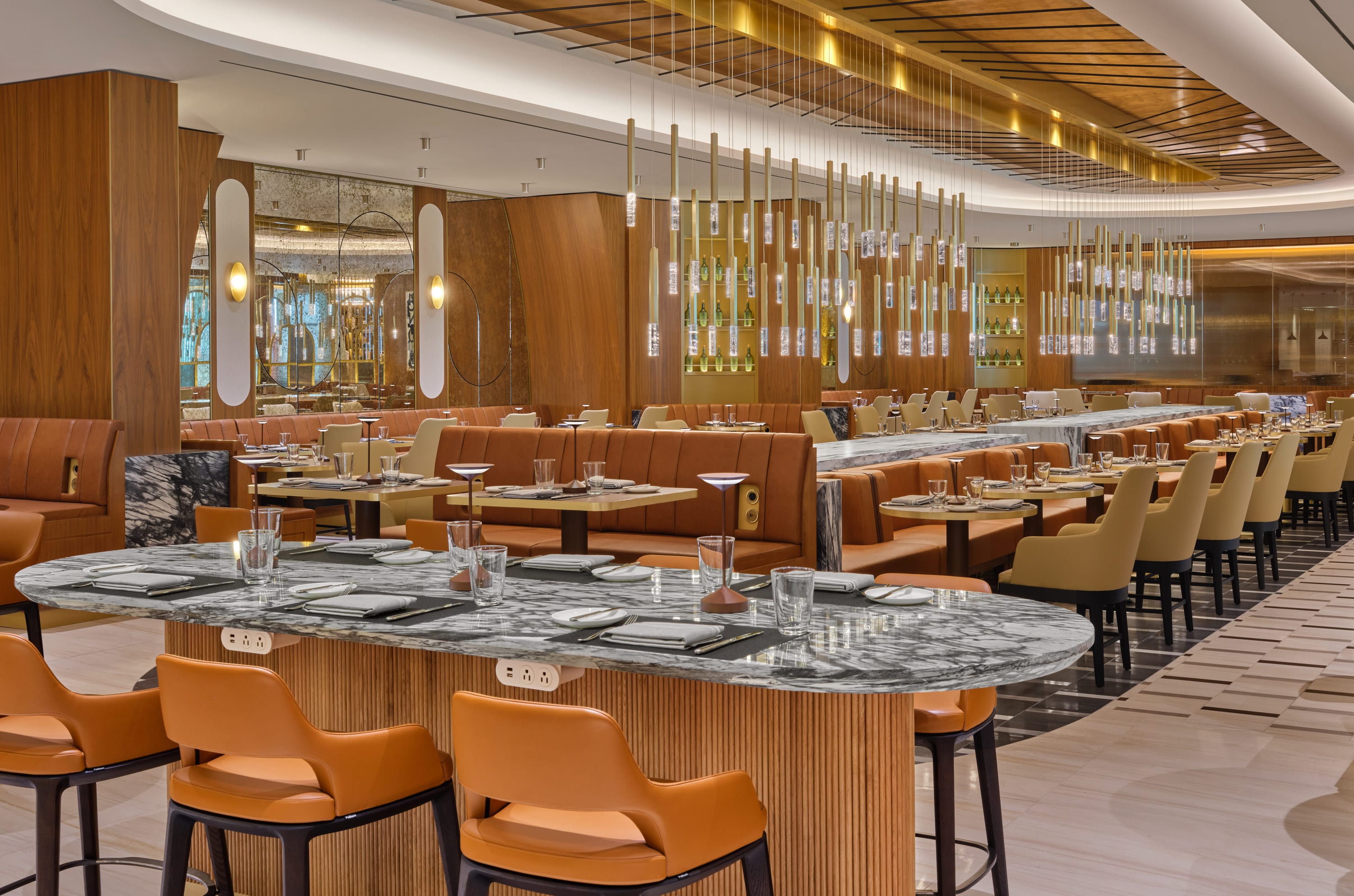 The brasserie at the Delta One Lounge JFK features table service and a generous hot buffet.